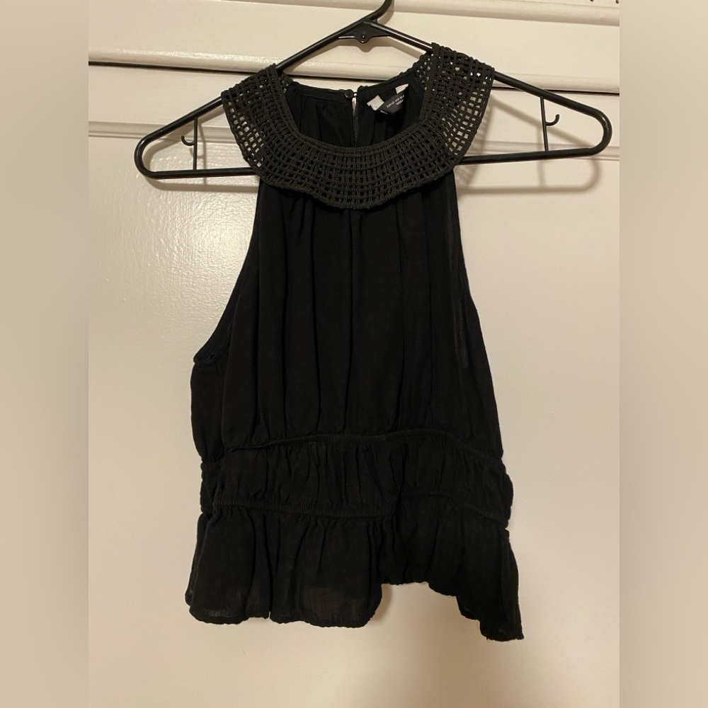 Zara Black Sleeveless Top with Crochet Detail